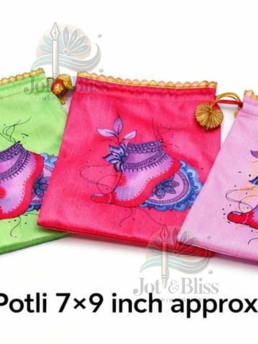 Salangai Design Potli Bags Set of 5 – Salangai Pooja Return Gift Pouches 7x9 Inch