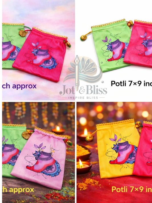 Salangai Design Potli Bags Set of 5 – Salangai Pooja Return Gift Pouches 7x9 Inch