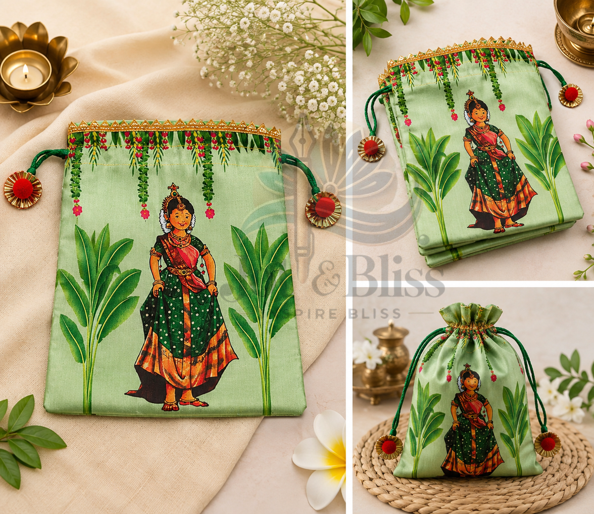 Half Saree Function Potli Bags 7×9 Inch |Return Gift Bags | Pack of 10