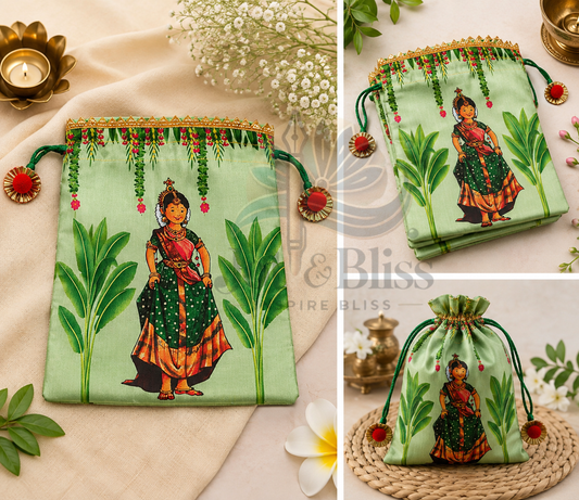 Half Saree Function Potli Bags 7×9 Inch |Return Gift Bags | Pack of 10