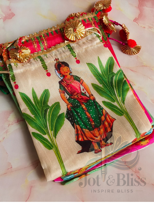 Half Saree Function Potli Bags 7×9 Inch |Return Gift Bags | Pack of 10