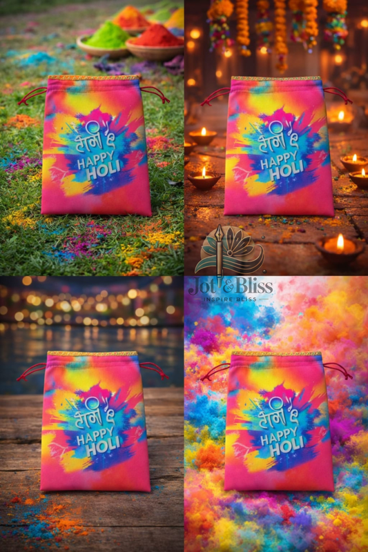 Holi Festival Potli Bags 7×9 Inch | Colorful Return Gift Pouches | Set of 5