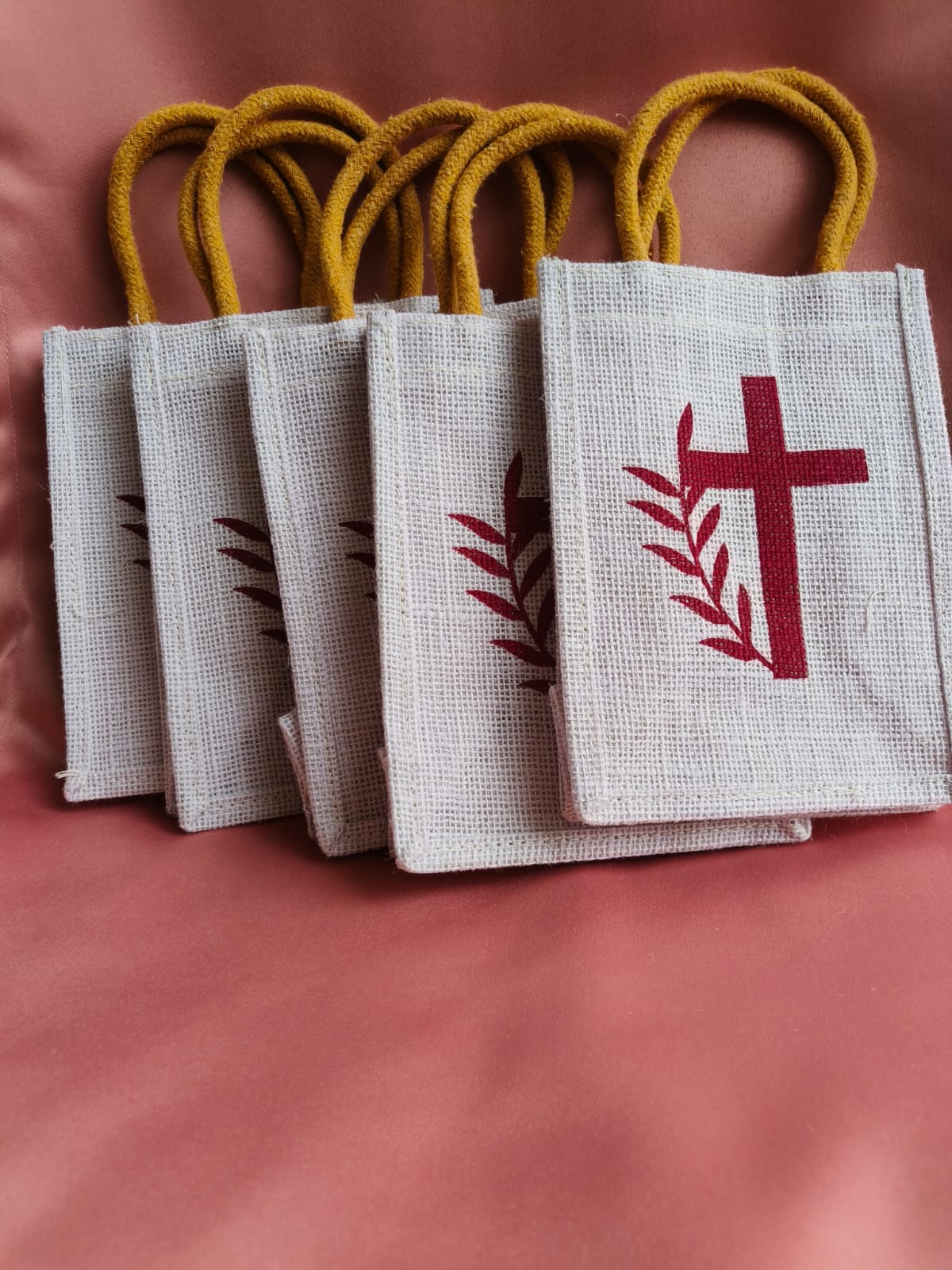 Cross Printed Jute Gift Bags | Eco-Friendly & Reusable