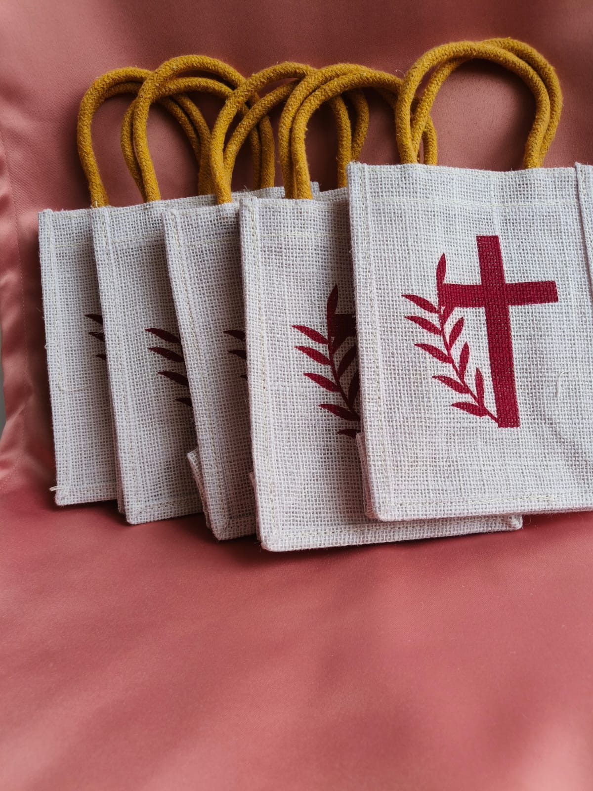 Cross Printed Jute Gift Bags | Eco-Friendly & Reusable