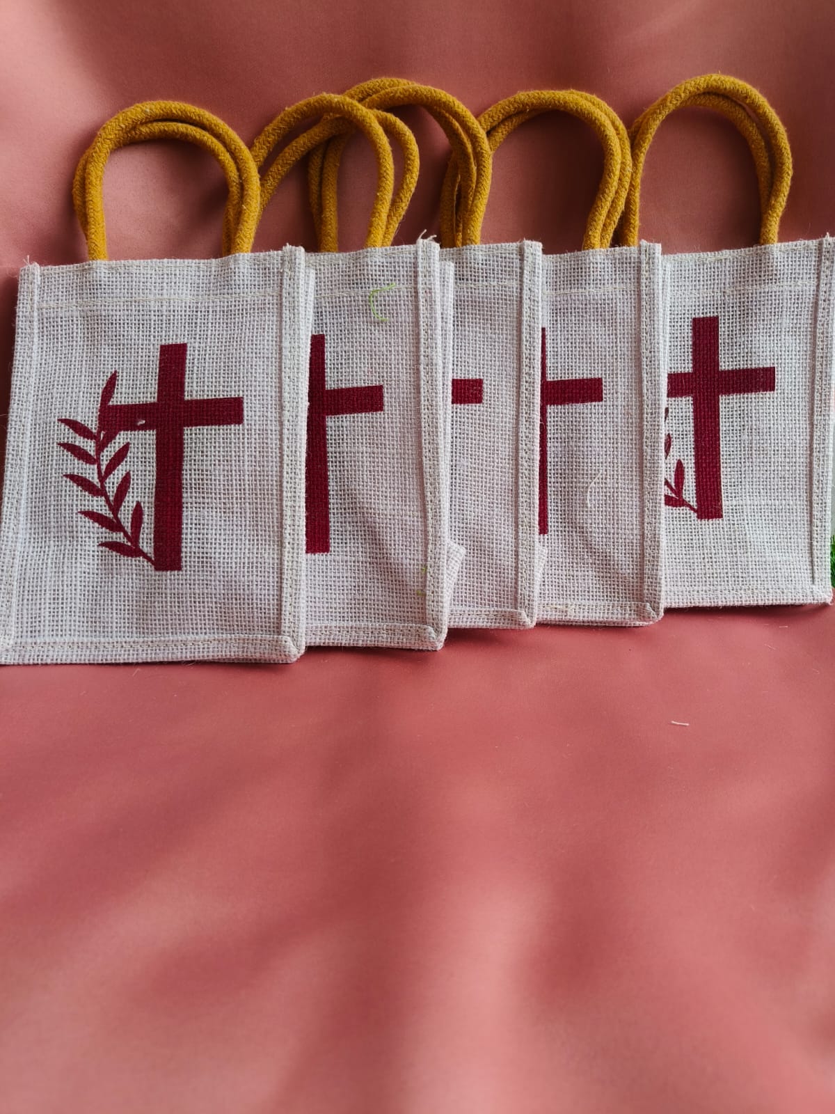 Cross Printed Jute Gift Bags | Eco-Friendly & Reusable