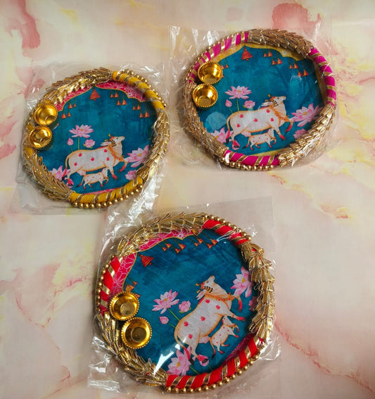Gomata Blessings Combo – Potli Pouch + MDF Kumkum Plate (Festival Return Gift)