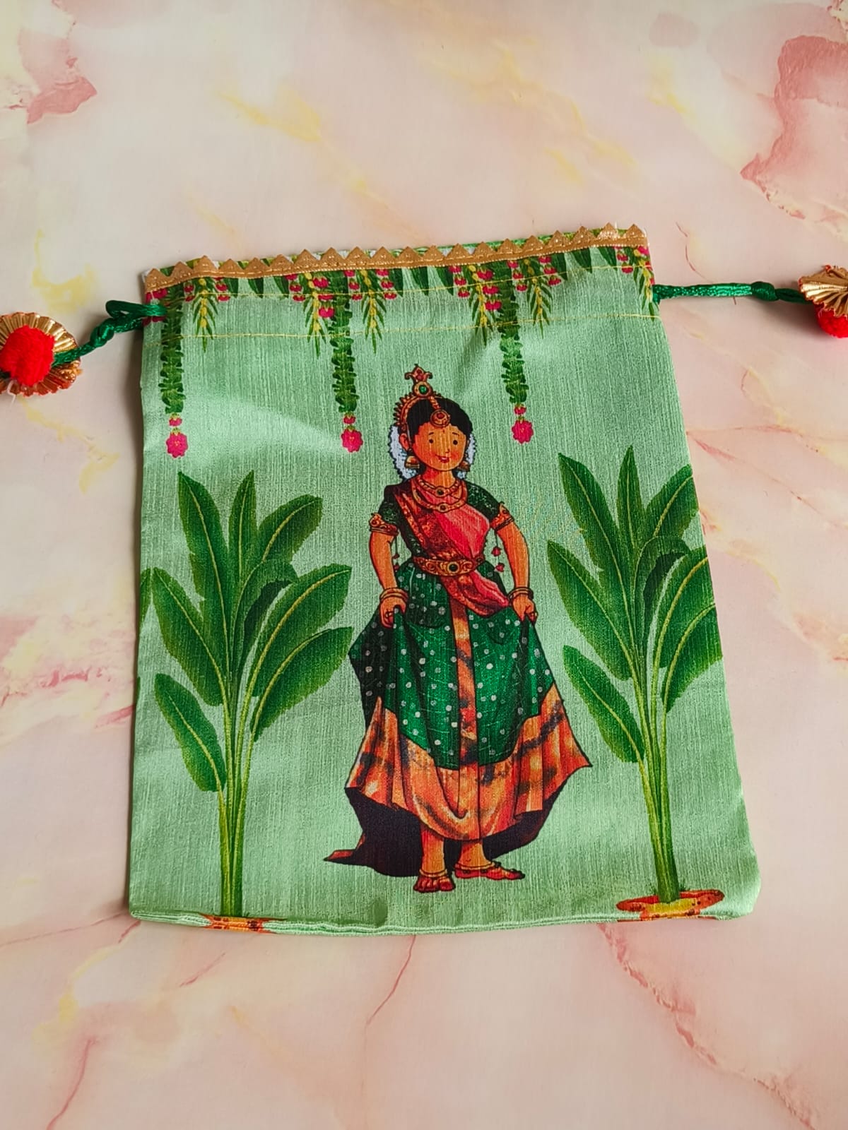 Dancing Girl Potli – Green Banana Leaf