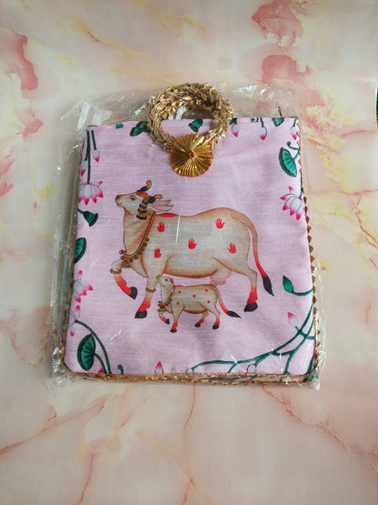 Gomata Blessings Gift Bag – Cow & Calf (Zipper Pouch) – Assorted colors