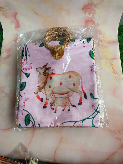 Gomata Blessings Gift Bag – Cow & Calf (Zipper Pouch) – Assorted colors