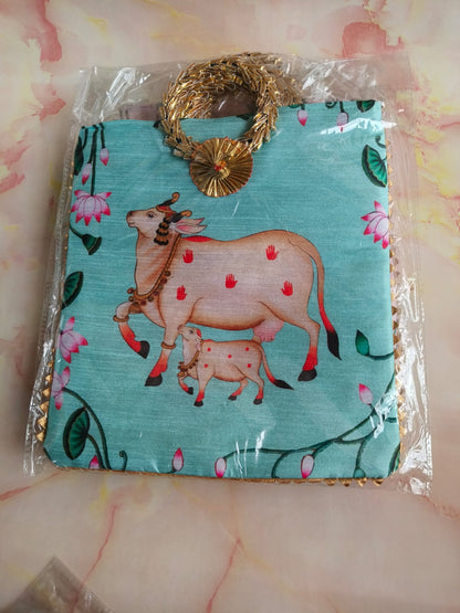 Gomata Blessings Gift Bag – Cow & Calf (Zipper Pouch) – Assorted colors