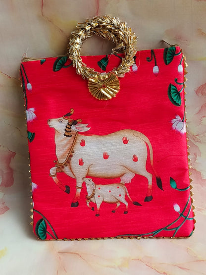 Gomata Blessings Gift Bag – Cow & Calf (Zipper Pouch) – Assorted colors