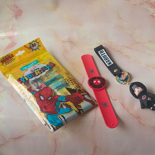 Set of 5 – Spiderman Birthday Combo Kits | Stationery, Watch, Keychain & Gift Bag