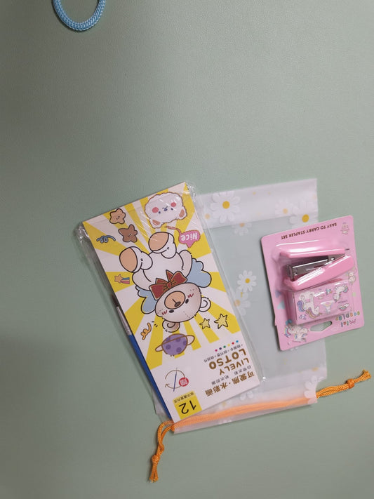 Painting Notebook Kit with Mini Stapler Set | Kids Art Gift Combo with Daisy Pouch- (Pack of 8 Sets)