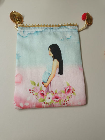 Mom-to-Be Gift Pouch | Maternity Return Gift Bag with Drawstring -Pack of 10