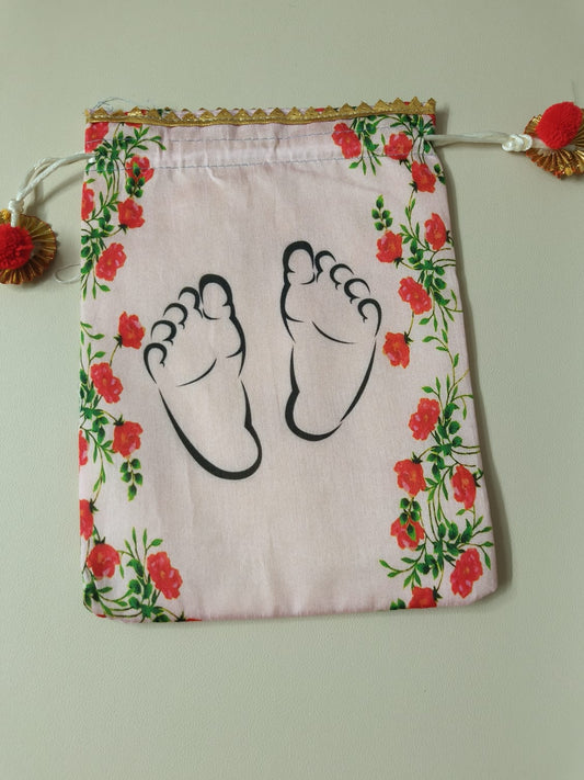 Baby Feet Printed Drawstring Pouch-Baby Shower & Naming Ceremony Return Bag- Pack of 10