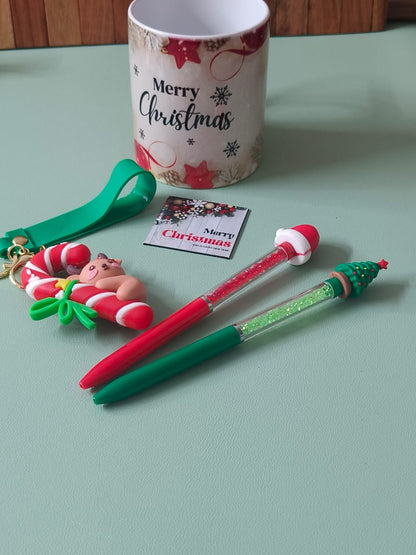 Christmas Gift Set | Merry Christmas Mug with Keychain & Fridge Magnet