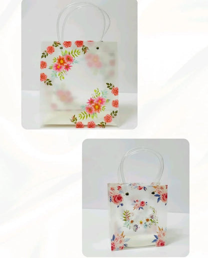 Floral Transparent Gift Bag | Reusable Flower Print Carry Bag- Set of 10
