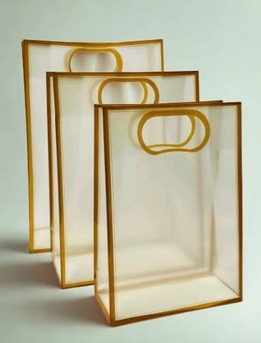 Transparent Frosted PVC Gift Bag | White & Gold Carry Bag - Set of 10