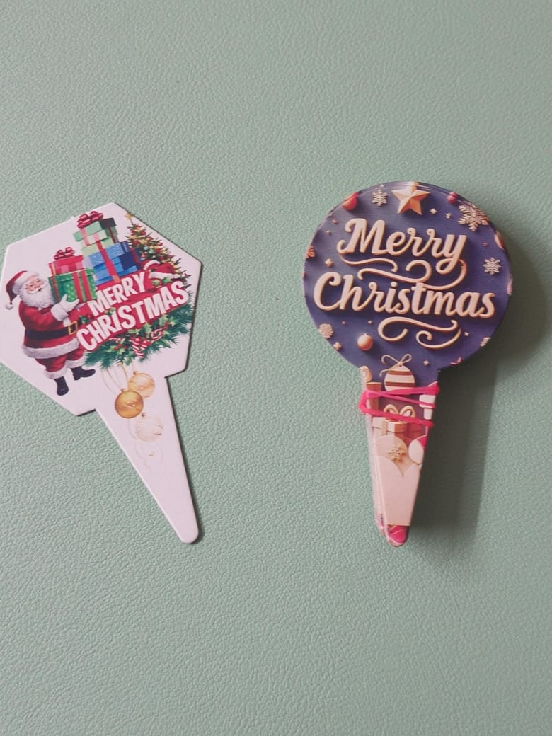 Christmas Cake Topper | Merry Christmas Paper Decoration for Cakes- Set of 10