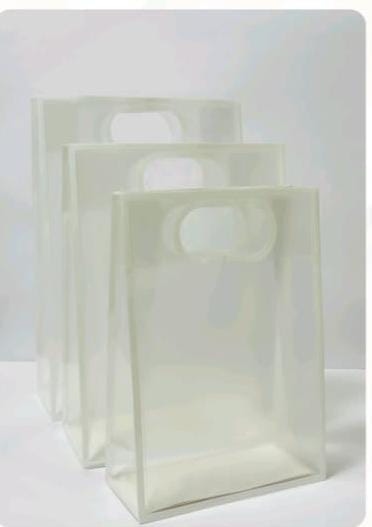 Transparent Frosted PVC Gift Bag | White & Gold Carry Bag - Set of 10