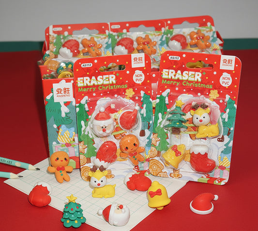 Christmas Eraser Set – Pack of 5 | Cute Santa, Reindeer & Tree Designs