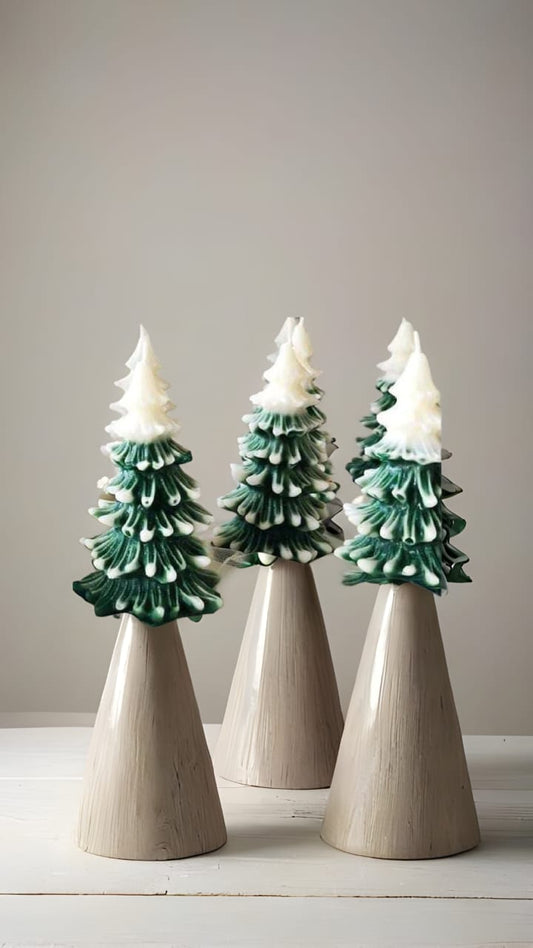 Christmas Tree Candle – Green & Red Colors – Set of 2 | Festive Home Décor | Jot & Bliss