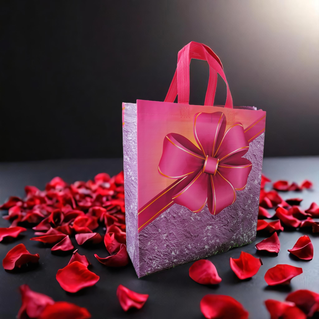 Bow Print Premium Gift Bag | Reusable Non-Woven Fabric | 13x14 in