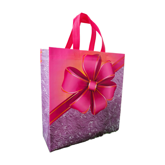 Pink Sturdy Gift Bag with 3D Bow Print -Large