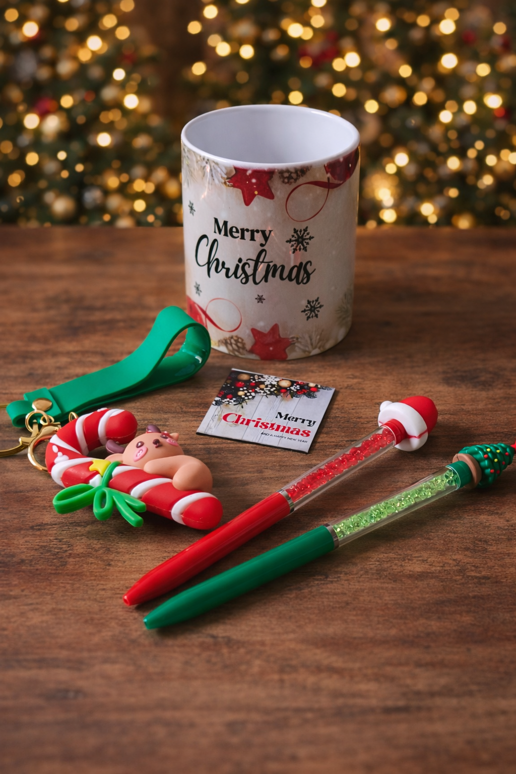 Christmas Gift Set | Merry Christmas Mug with Keychain & Fridge Magnet