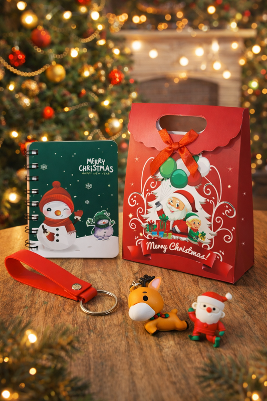 Mini Christmas Paper Gift Bag with Cut Handle – Santa Theme | 5 x 6.5 Inch