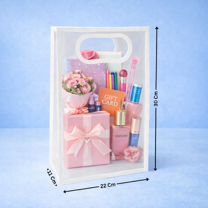 Transparent Frosted PVC Carry Bag with Handle – Set of 5 (30 × 22 × 11 cm)