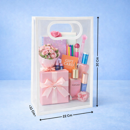 Transparent Frosted PVC Carry Bag with Handle – Set of 5 (30 × 22 × 11 cm)