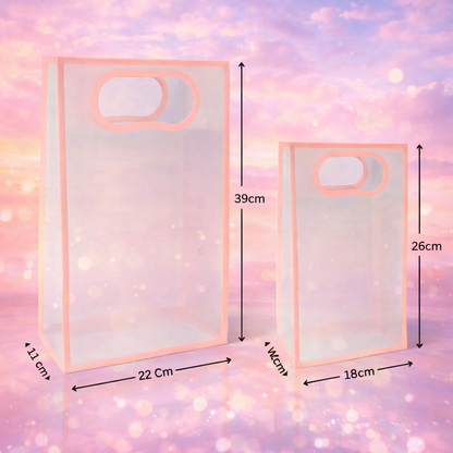 Transparent Frosted PVC Packaging peach colour Bag with Handle – Set of 5 (2 Size Options)