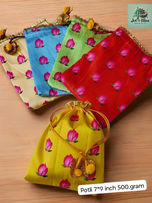 🌺 Fabric Potli Bags – 7×9 inch | Wedding & Return Gift Bags (Set of 10)