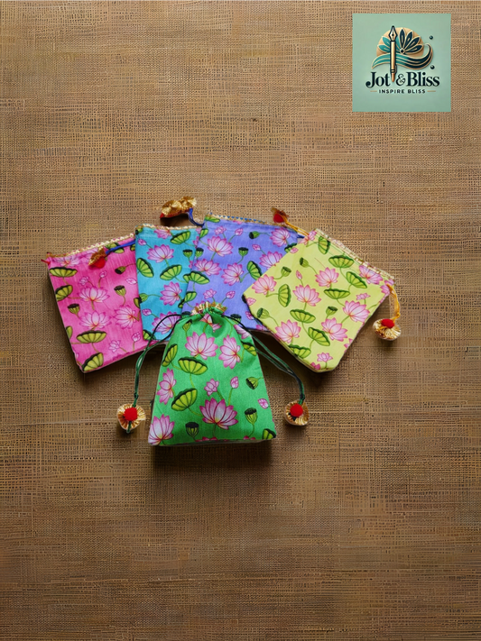 🌺 Fabric Potli Bags – 7×9 inch | Wedding & Return Gift Bags (Set of 10)