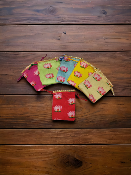 🌸 Fabric Coin Potli Bags – 4x4 inch | Set of 10