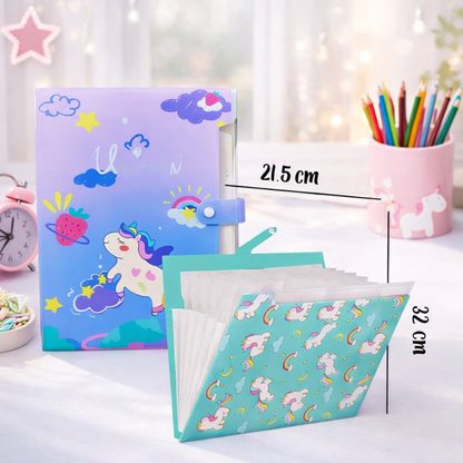 Cute Unicorn A4 File Folder with Push Lock – Kids Document Organizer for School
