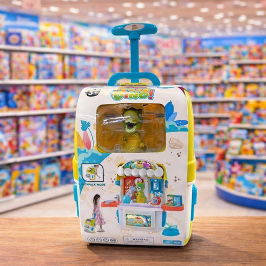 Dinosaur Backpack Toy Play Set – 20 PCS Kids Dino Pretend Play Toy with Trolley Handle | Educational Role Play Toy for Kids 3+