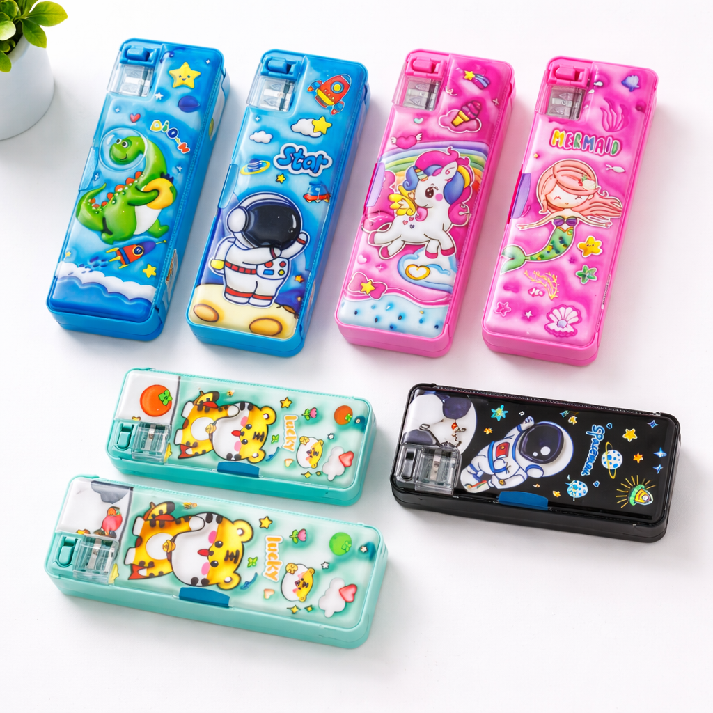 Kids Cartoon Pencil Box with Built-in Sharpener | Cute School Pencil Case for Boys & Girls