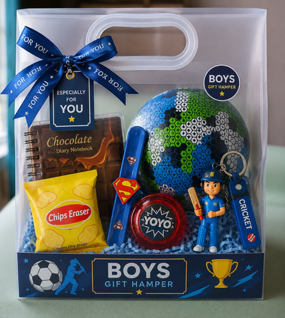 Boys Birthday Gift Hamper | Cricket & Sports Gift Set with Ball, Slap Band & Toys