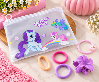 Kanjak Gift Combo for Girls | Assorted Character Zipper Pouch, 3 Hair Ties & assorted design Hair Claw