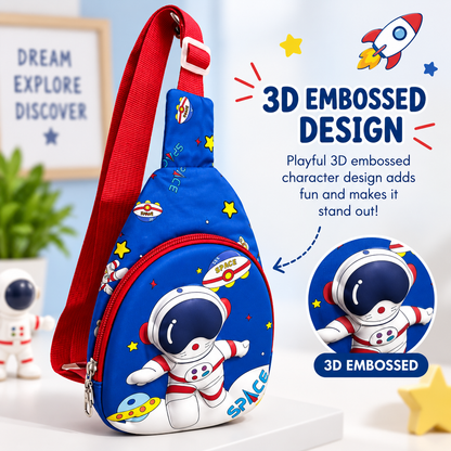 3D Embossed Space Astronaut Kids Chest Crossbody Sling Bag – Blue