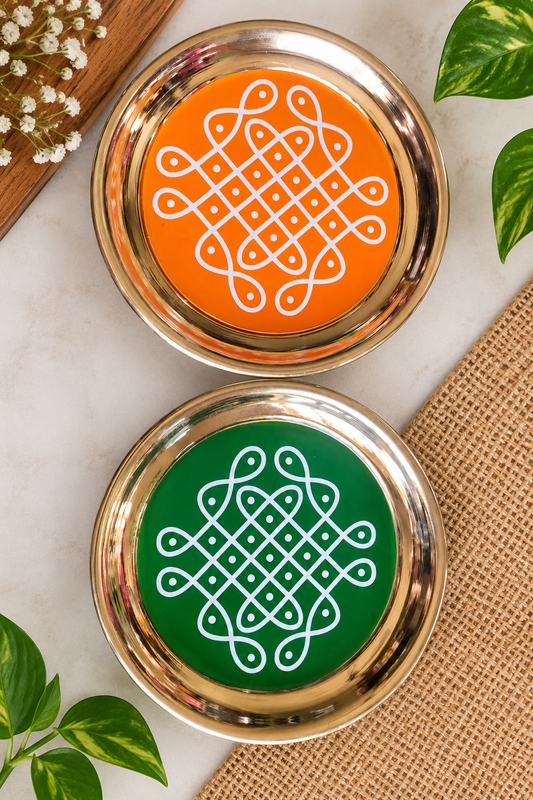 Brass Plate with Kollam / Muggu Print – 6 Inches | Set of 6