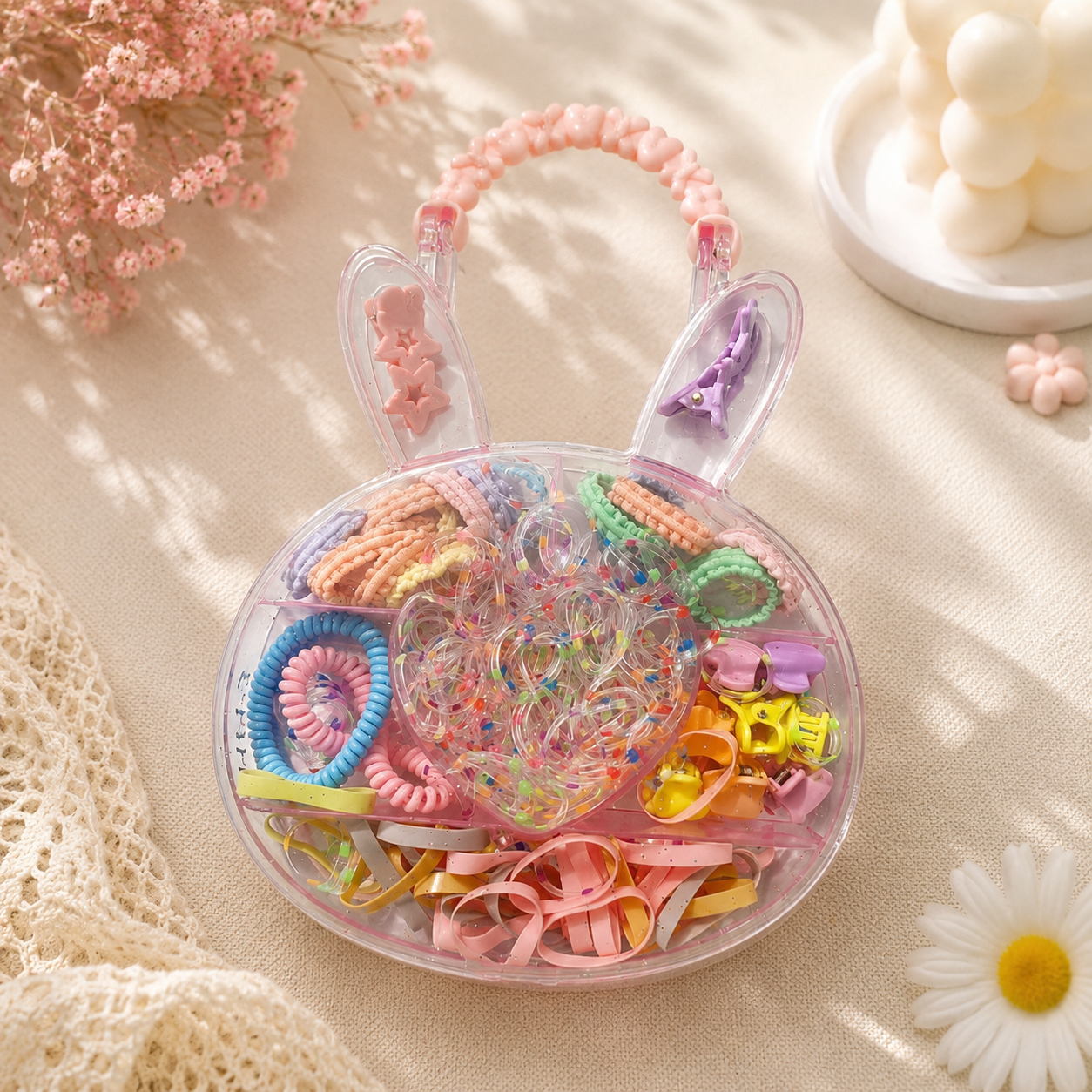 Bunny Hair Accessories Storage Box Set for Girls | Hair Bands, Clips & Rubber Bands Organizer