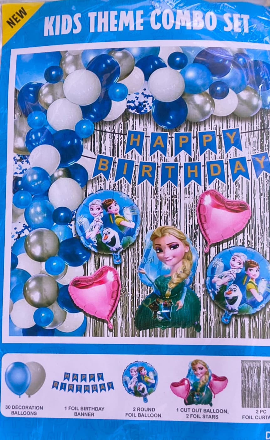 Kids Frozen-Themed Birthday Decoration Combo Set | Blue & Silver Balloon Party Decoration Kit