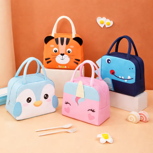 Kids Cartoon Insulated Lunch Bag – Cute Animal School Lunch Box Carry Bag for Boys & Girls (Penguin, Tiger, Unicorn, Dinosaur)