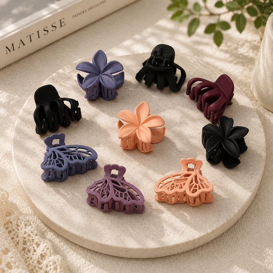 Matte Mini Claw Clip for Girls & Women | Floral & Butterfly Hair Claw Clip
