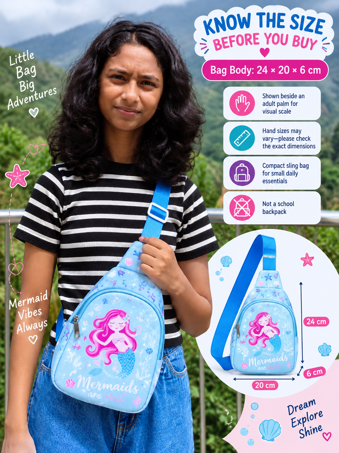 Mermaid Kids Crossbody Bag | Ocean Theme Sling Bag for Girls
