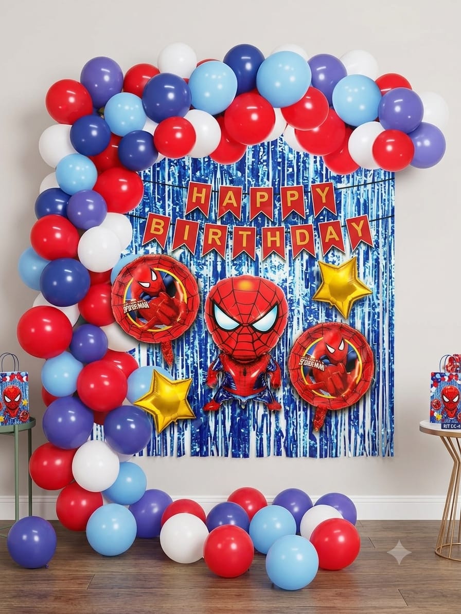 Kids Superhero Birthday Decoration Combo Set | Red & Blue Balloon Party Decoration Kit