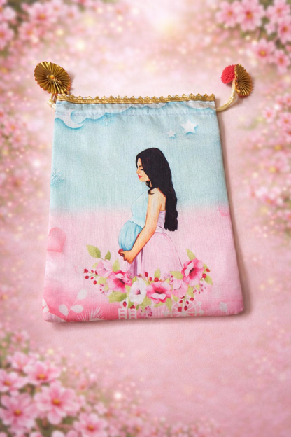Mom-to-Be Gift Pouch | Maternity Return Gift Bag with Drawstring -Pack of 10